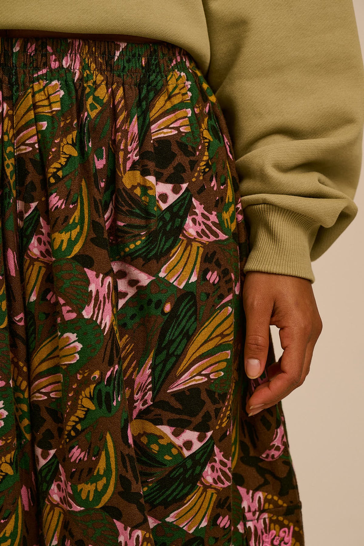 Rumi - Balloon Leg Trousers Organic Brushed Cotton in Botanist Butterfly