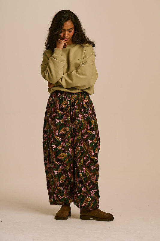 Rumi - Balloon Leg Trousers Organic Brushed Cotton in Botanist Butterfly