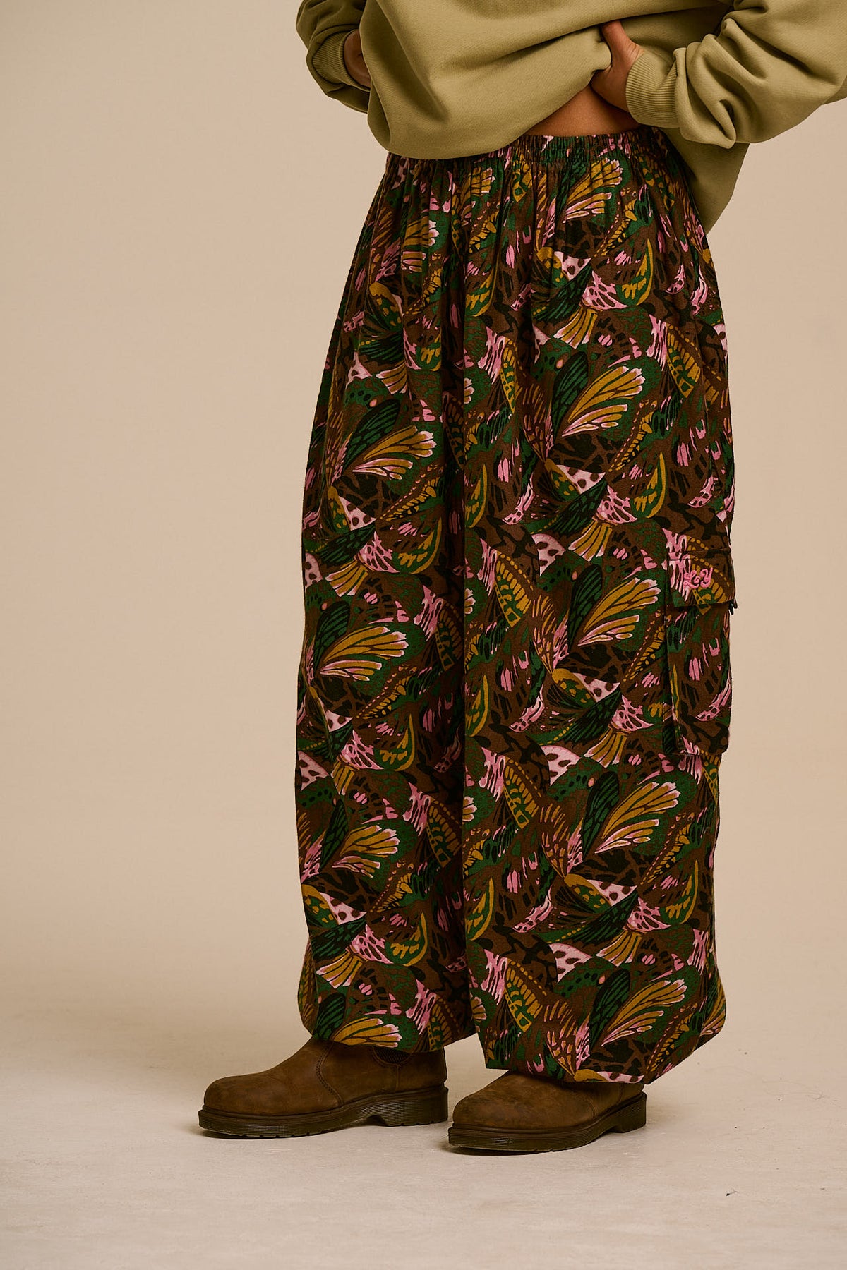 Rumi - Balloon Leg Trousers Organic Brushed Cotton in Botanist Butterfly
