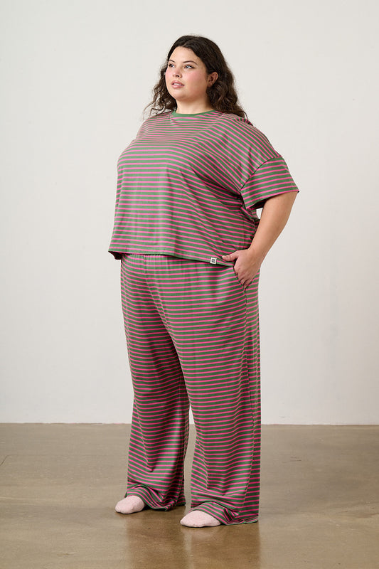 Sabrina - Pyjamas Organic Cotton in Pink and Green Stripe