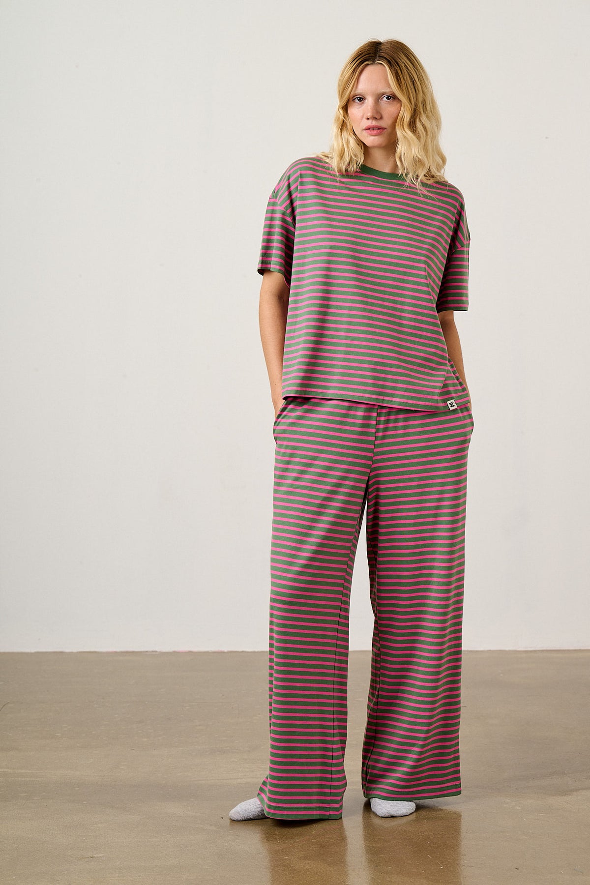 Sabrina - Pyjamas Organic Cotton in Pink and Green Stripe