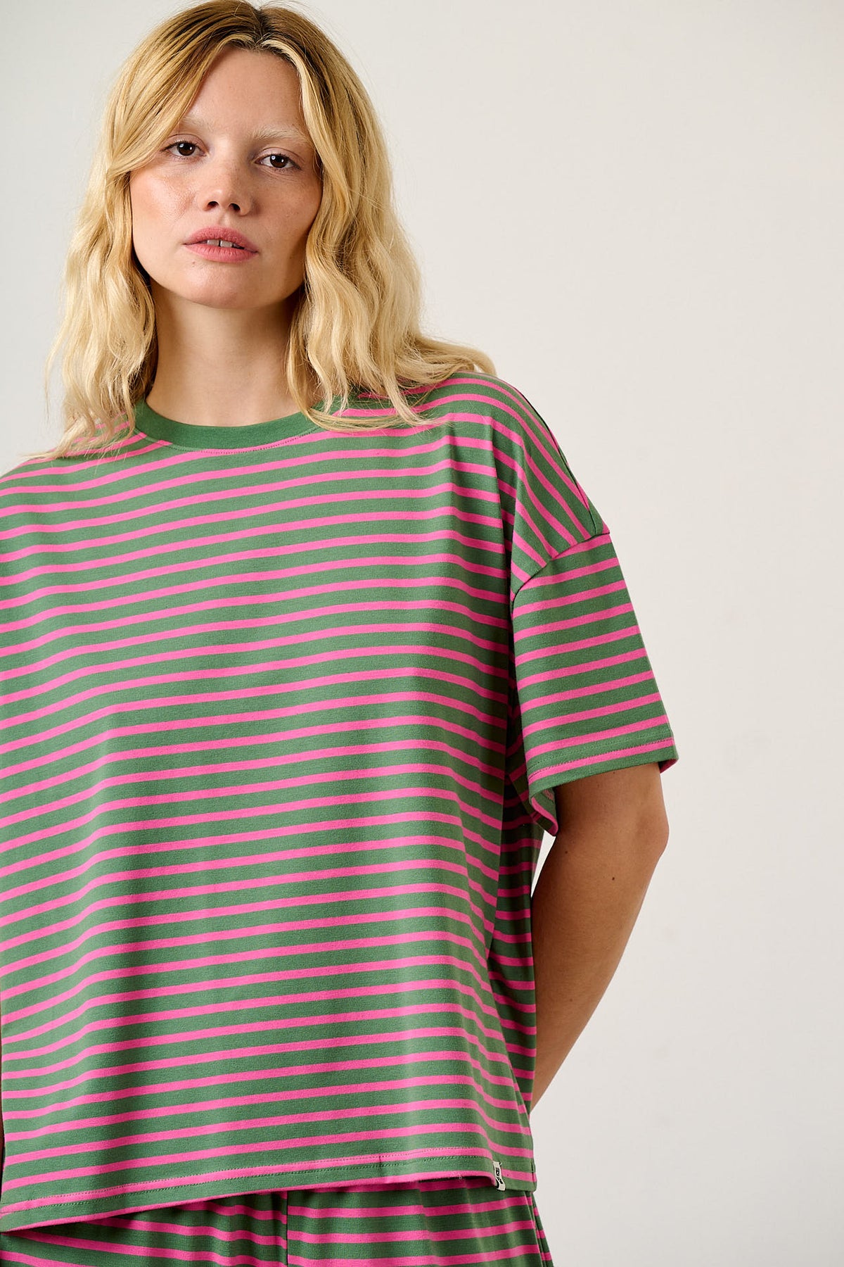 Sabrina - Pyjamas Organic Cotton in Pink and Green Stripe