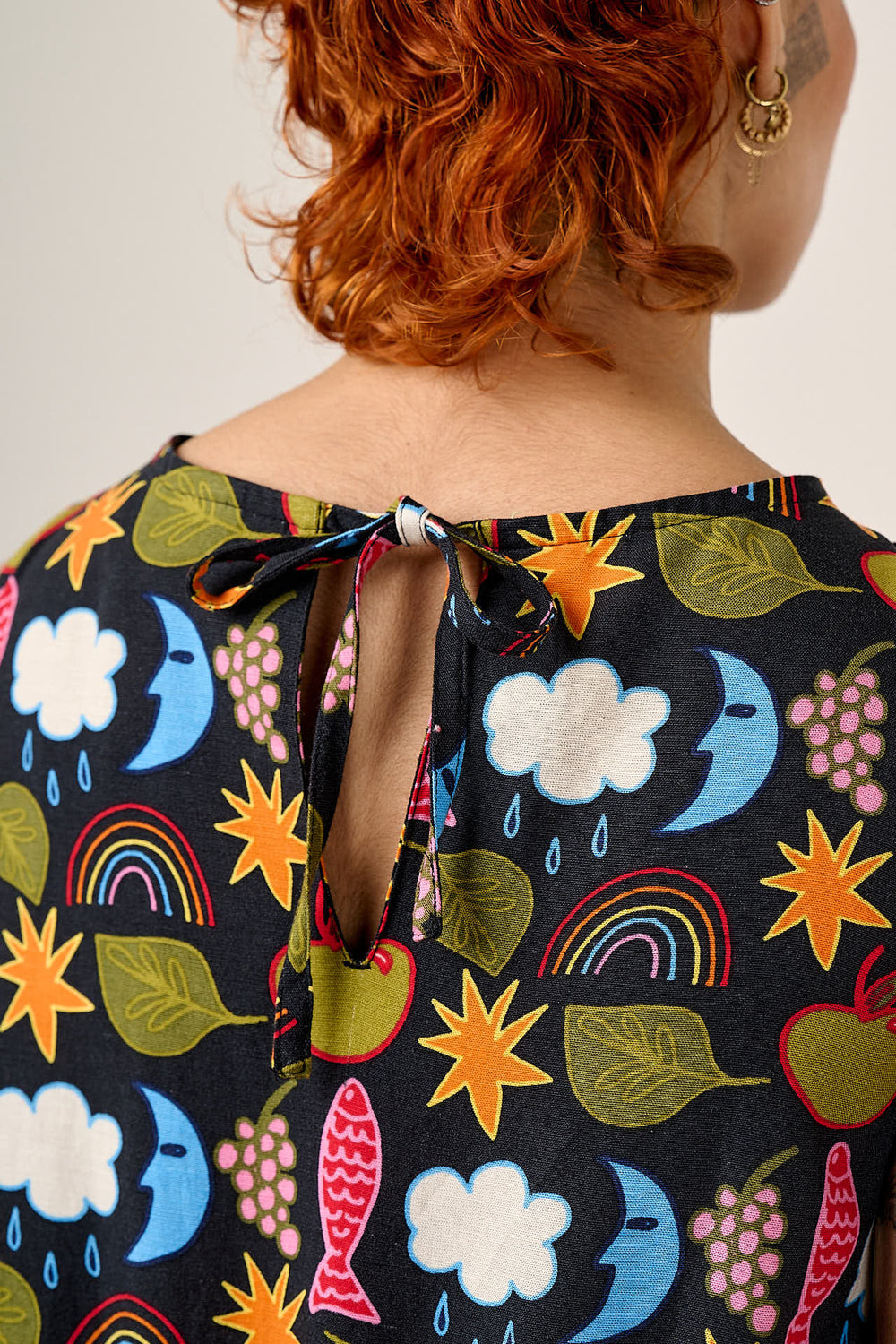 Sacha - Drop Waist Midi Dress Ecovero Viscose Blend in Naive Shapes Print