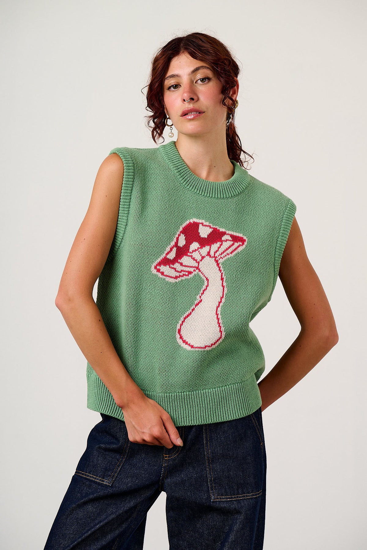 Saffle - Knitted Vest Organic Cotton in Mushroom