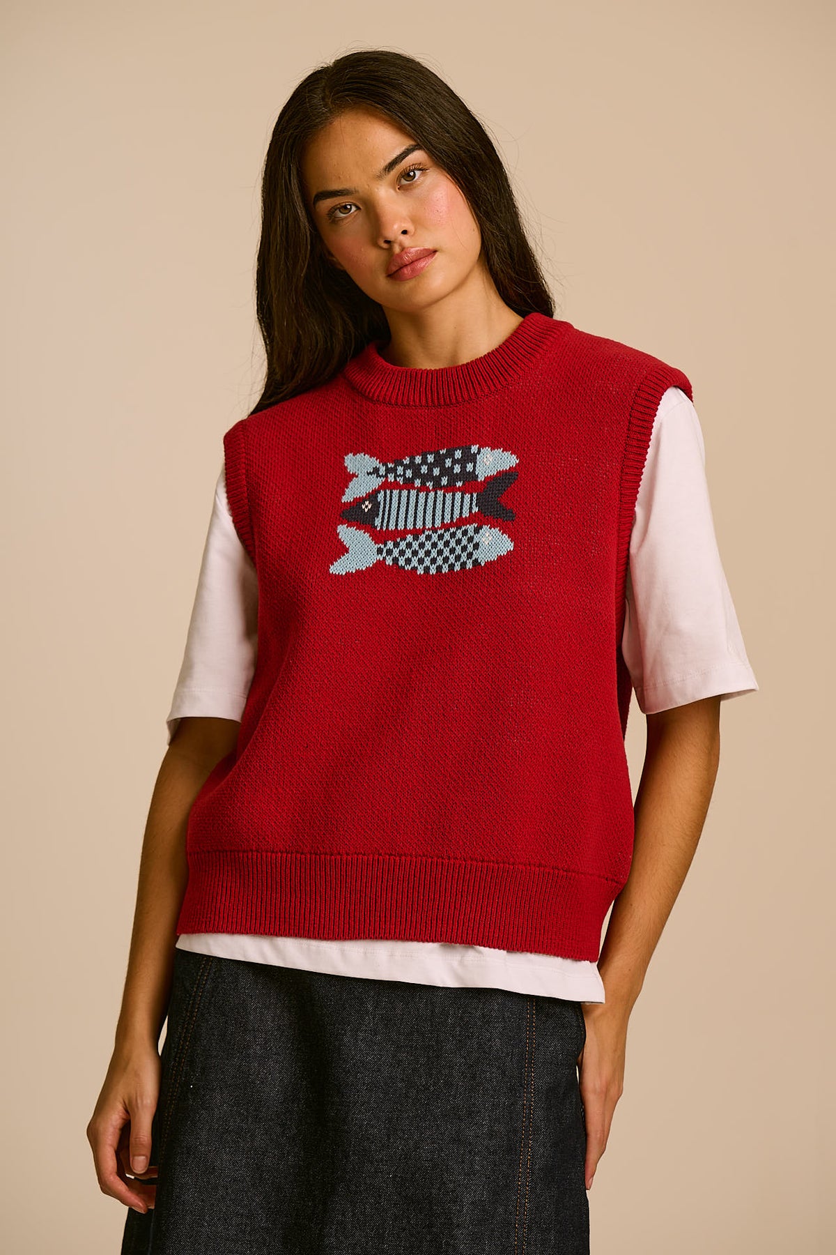 Saffle - Knitted Vest Organic Cotton Knit in Sardines