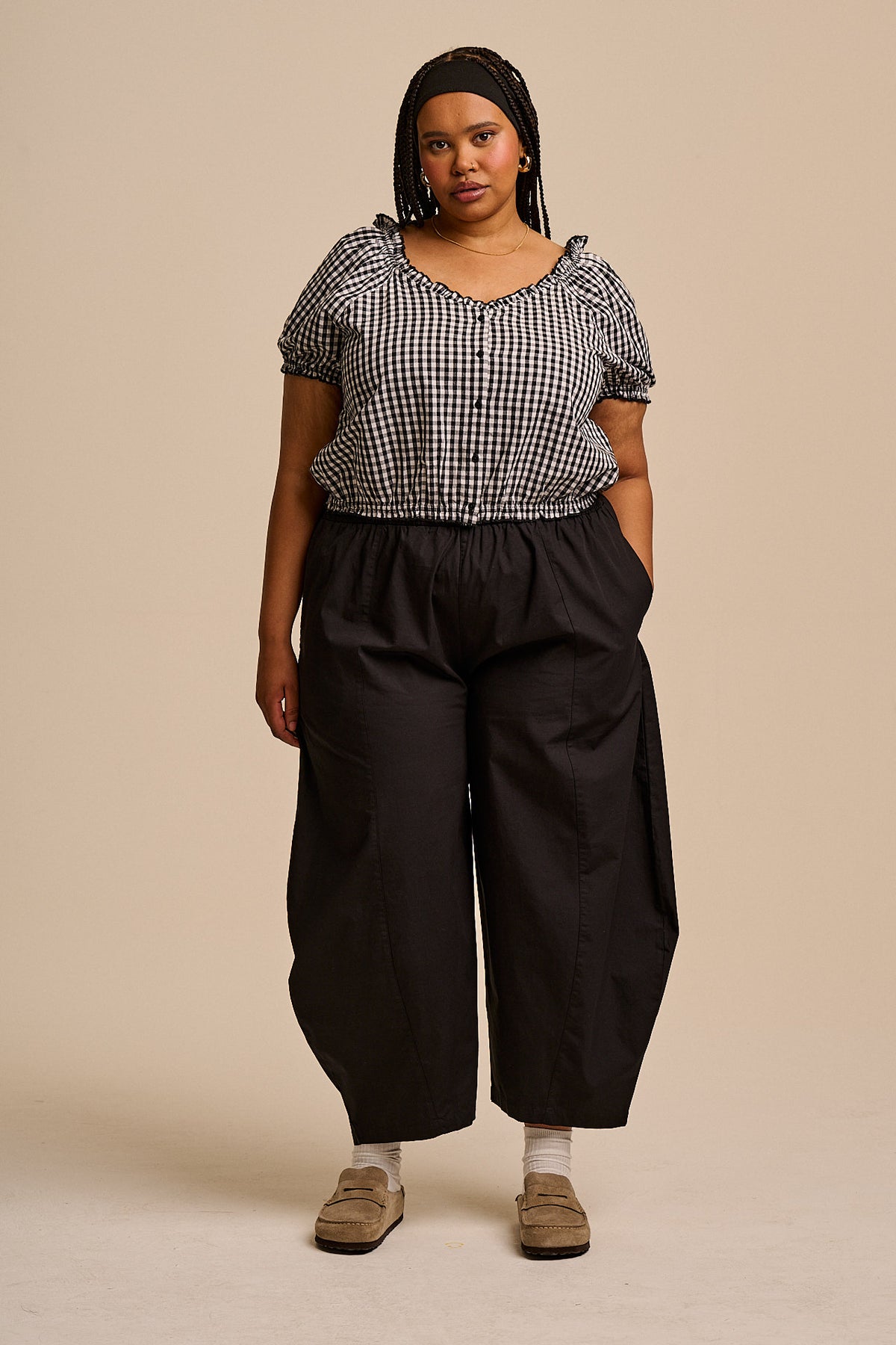 Sage - Puff Sleeve Blouse Organic Cotton in Black & White Gingham