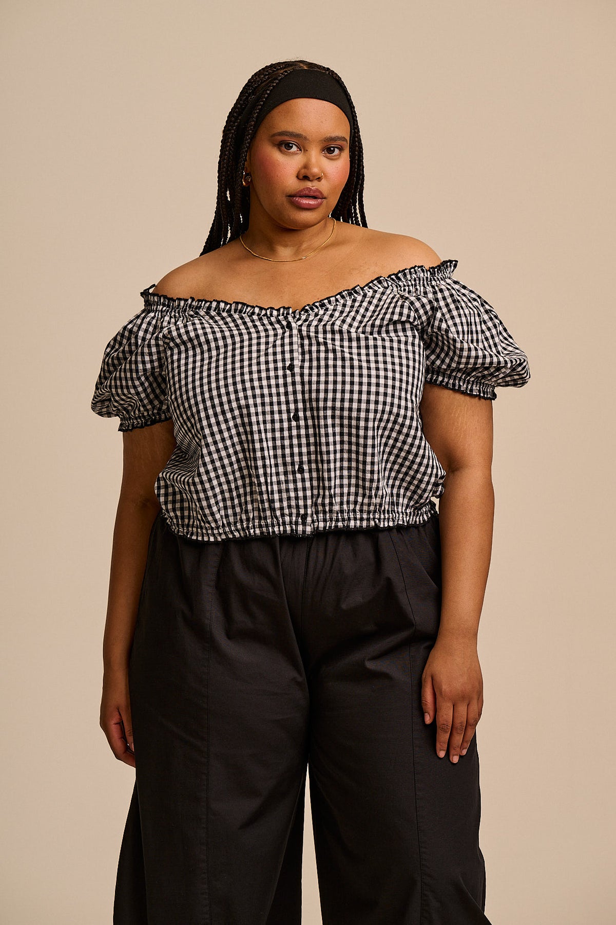 Sage - Puff Sleeve Blouse Organic Cotton in Black & White Gingham