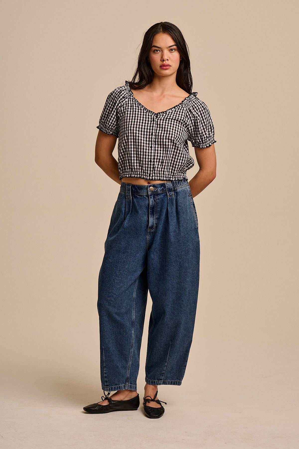 Sage - Puff Sleeve Blouse Organic Cotton in Black & White Gingham