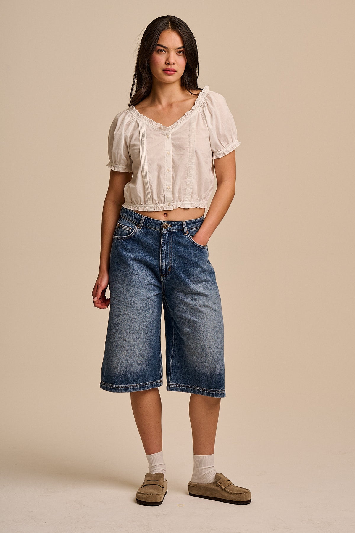 Sage - Puff Sleeve Blouse - Organic Cotton in White