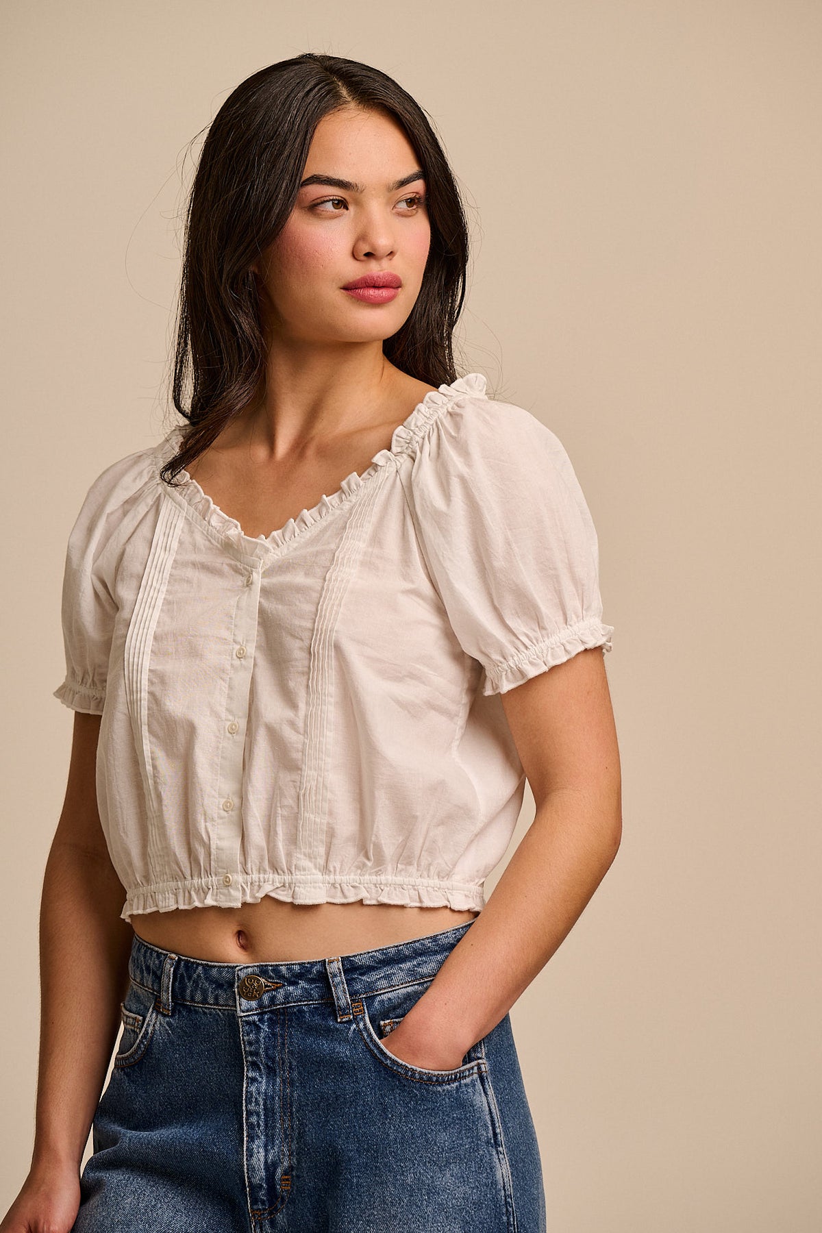 Sage - Puff Sleeve Blouse - Organic Cotton in White