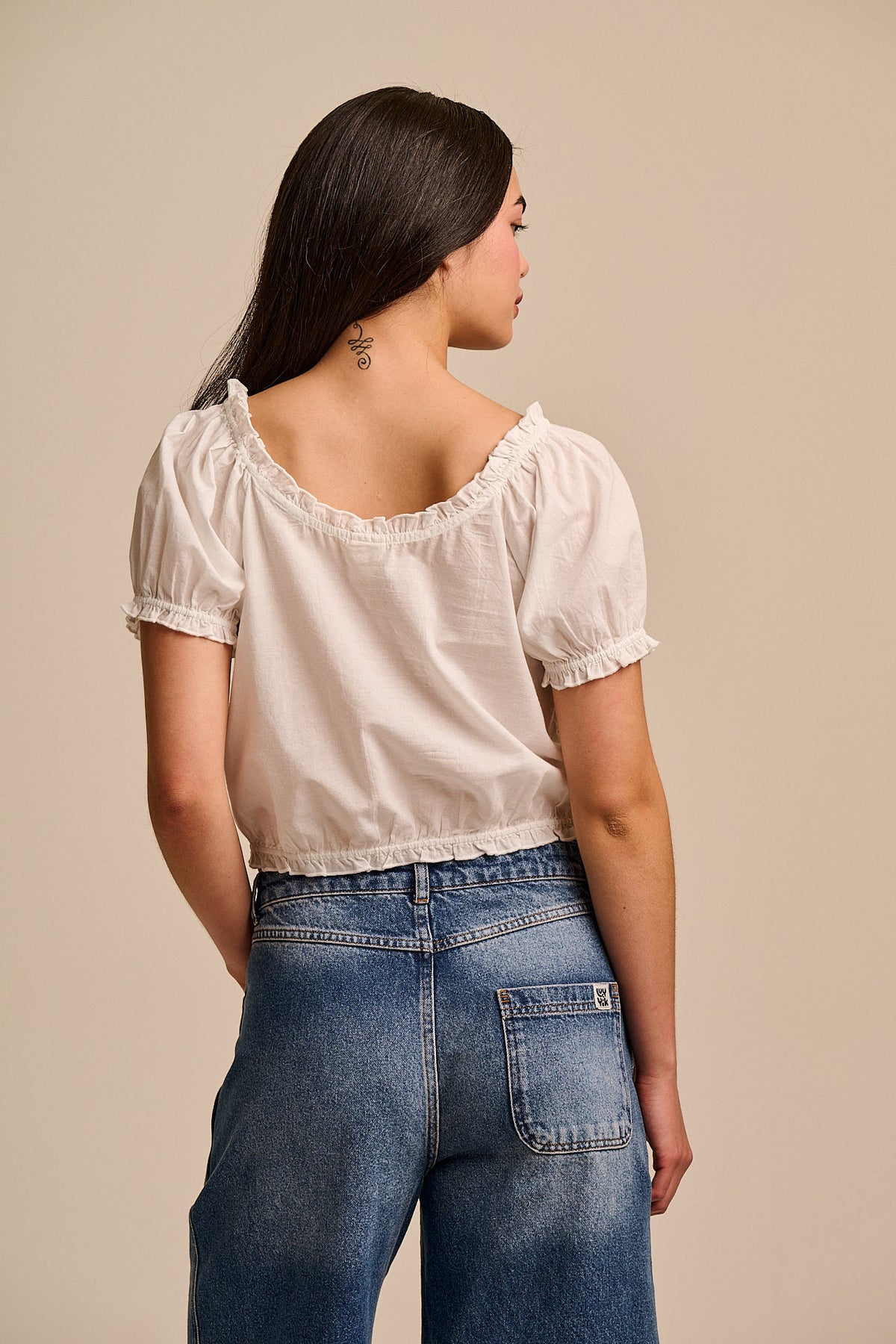 Sage - Puff Sleeve Blouse - Organic Cotton in White