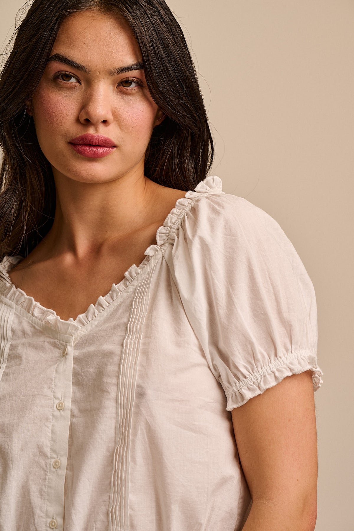Sage - Puff Sleeve Blouse - Organic Cotton in White