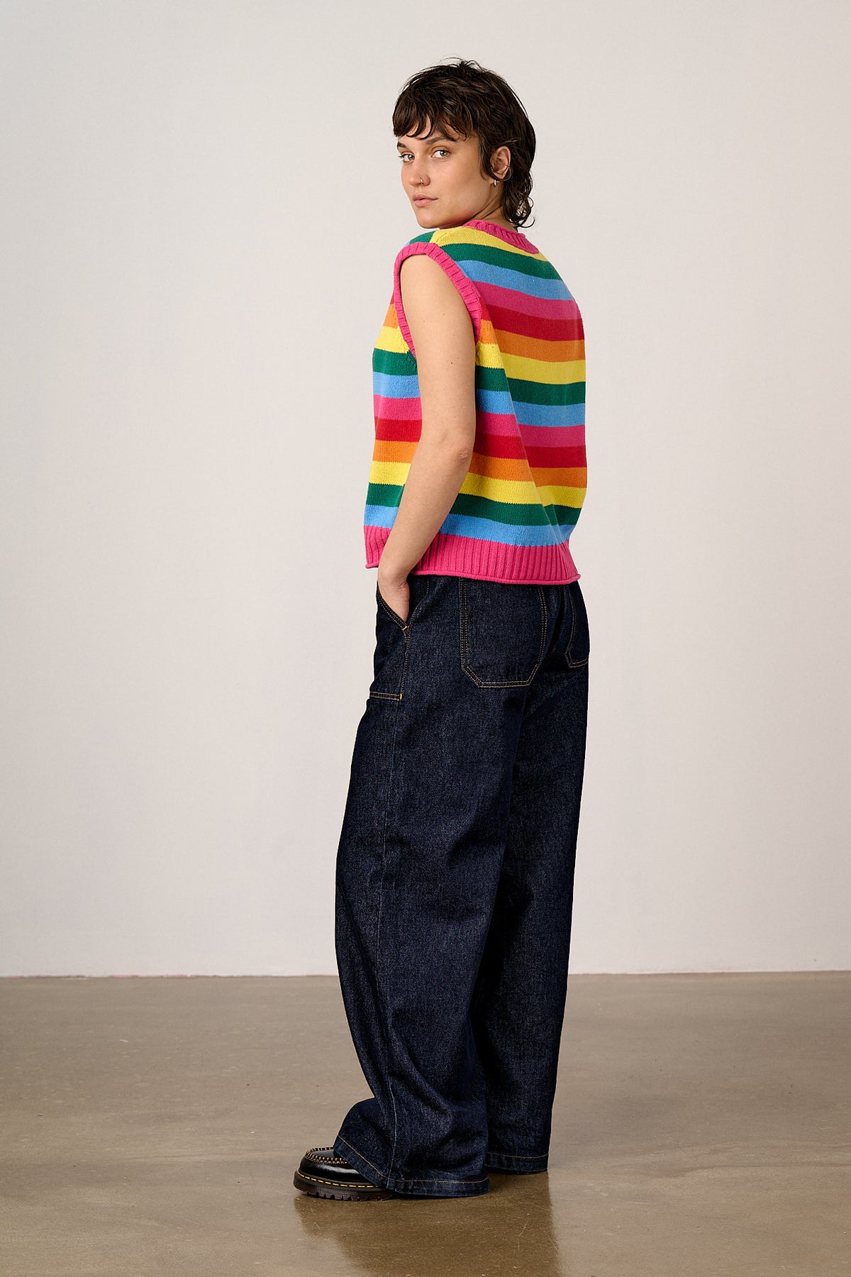 Sawyer - Knitted Tank Organic Cotton Knit in Rainbow Stripe