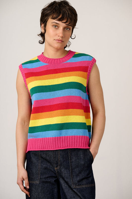 Sawyer - Knitted Tank Organic Cotton Knit in Rainbow Stripe