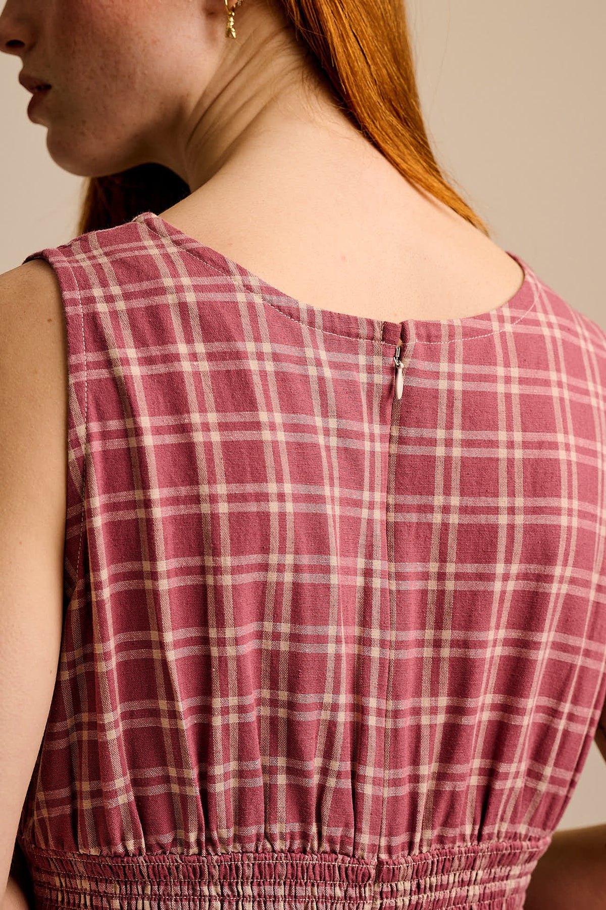 Simone - Wide Leg Jumpsuit Organic Cotton in Maroon Deco Rose Check