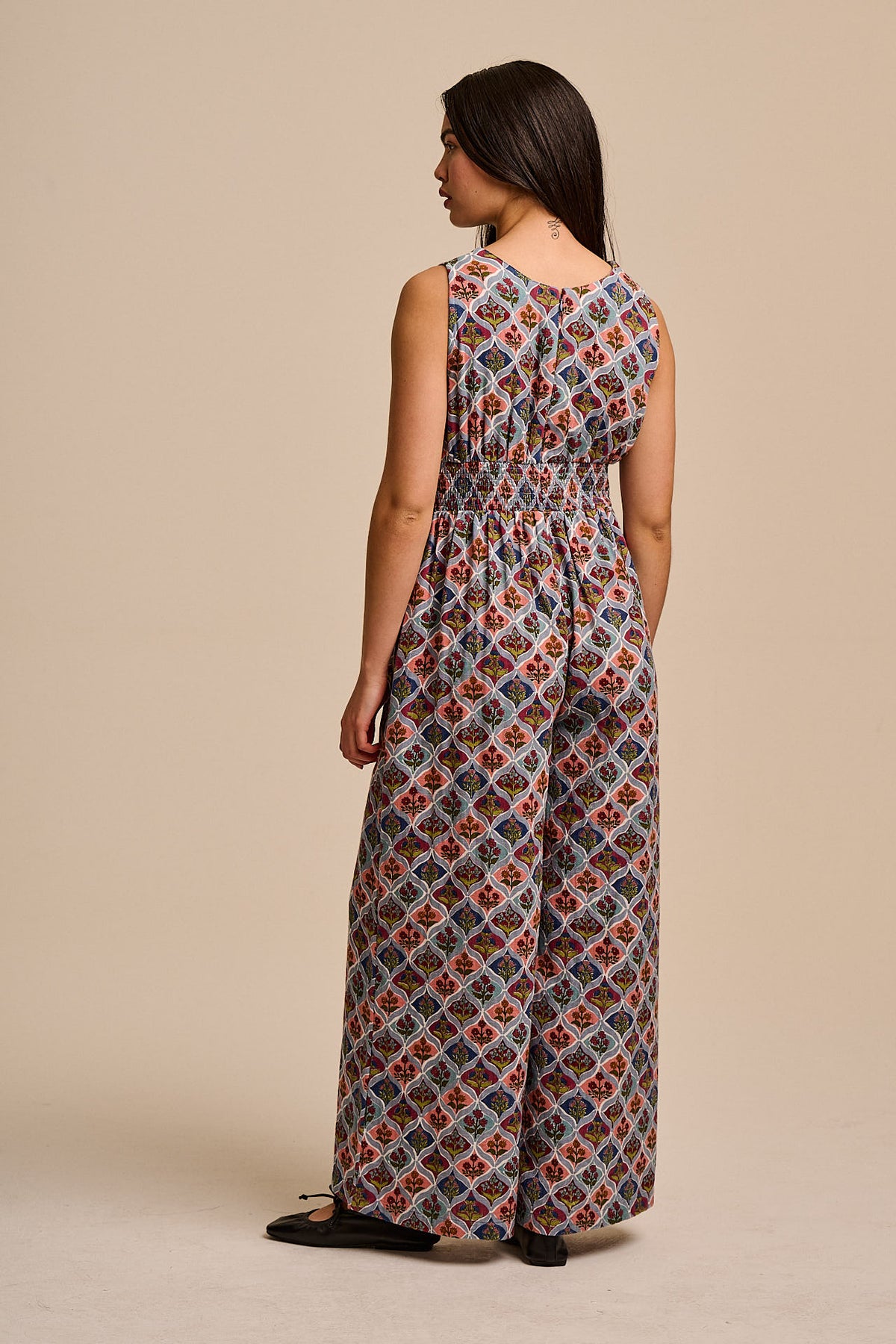 Simone - Wide Leg Jumpsuit Organic Cotton Double Gauze in Walled Blooms Print