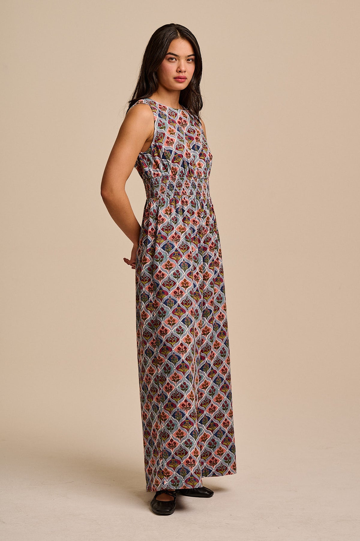 Simone - Wide Leg Jumpsuit Organic Cotton Double Gauze in Walled Blooms Print