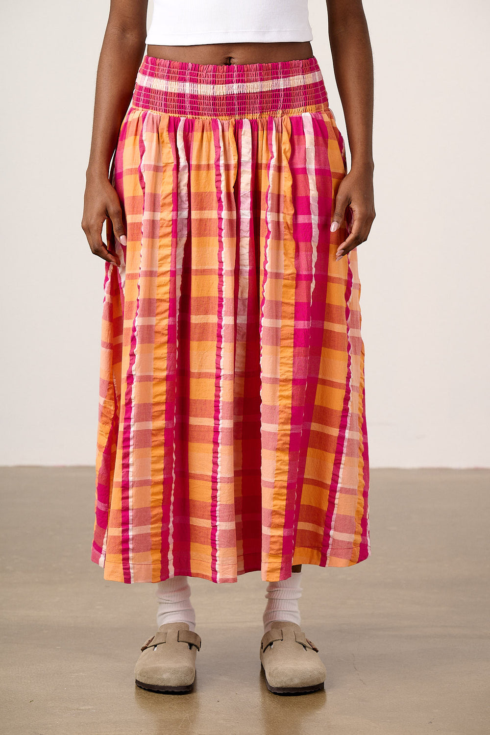 Sofiya - Midi Skirt in Madras Check