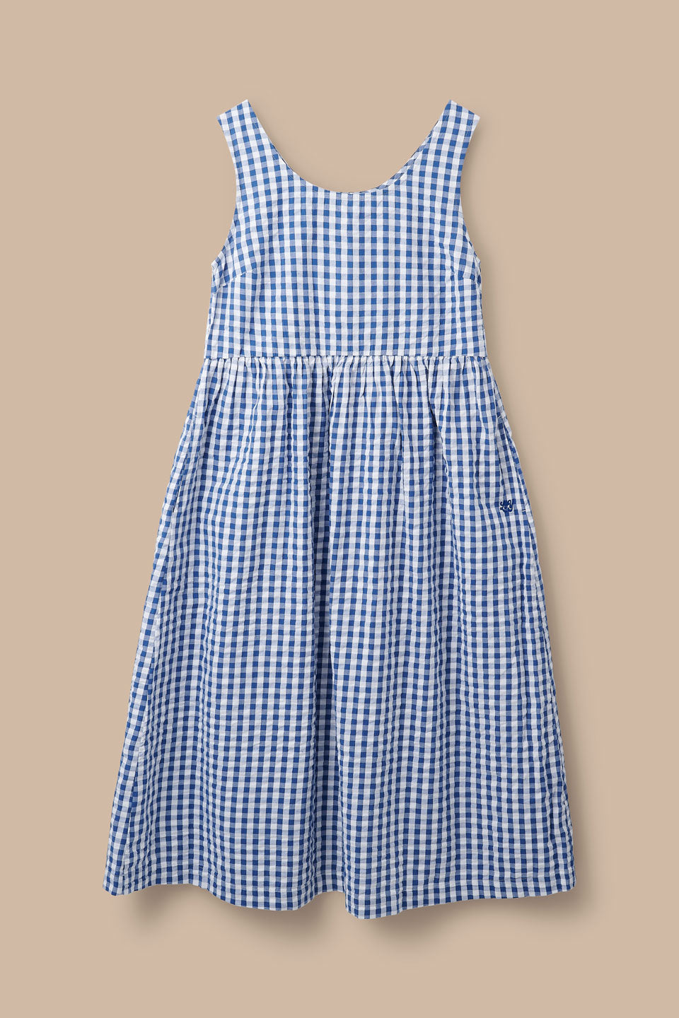 Aimee - A-Line Midi Dress Organic Cotton Seersucker in Blue Gingham