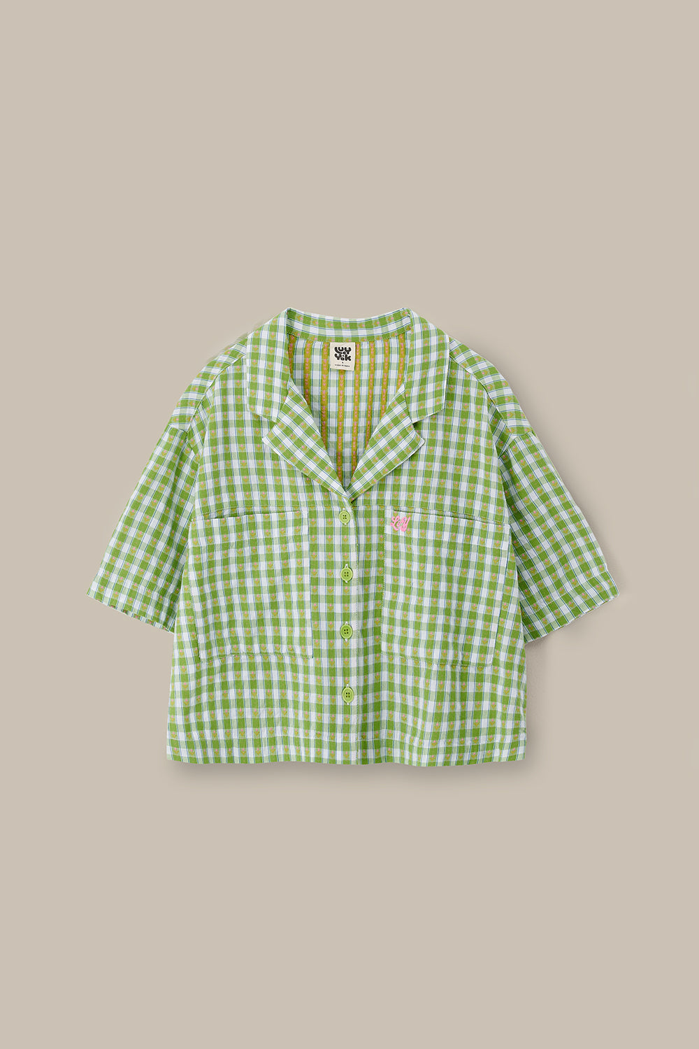 Alfie - Shirt Organic Cotton in Green & White Tulip Gingham