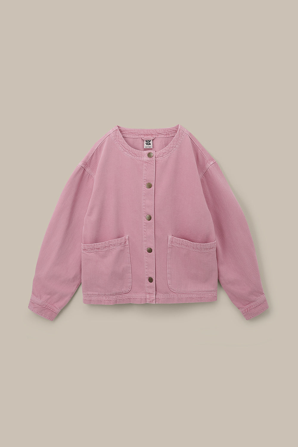 Amarante - Collarless Jacket Organic Cotton Denim in Pink Wash