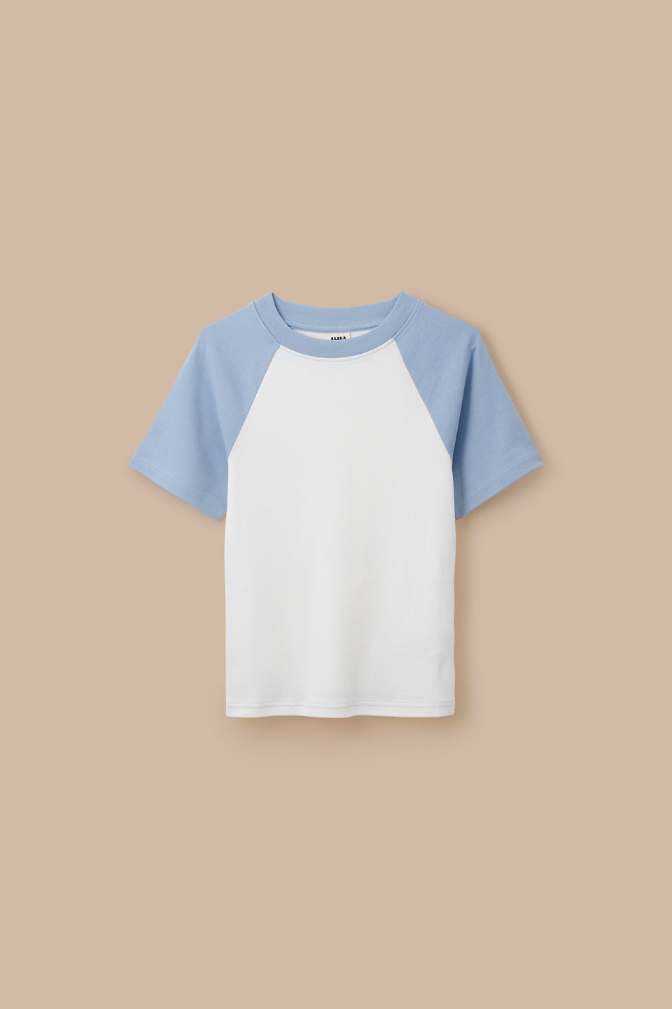 Azra - Short Sleeve Raglan Top Organic Cotton Blend in White & Blue