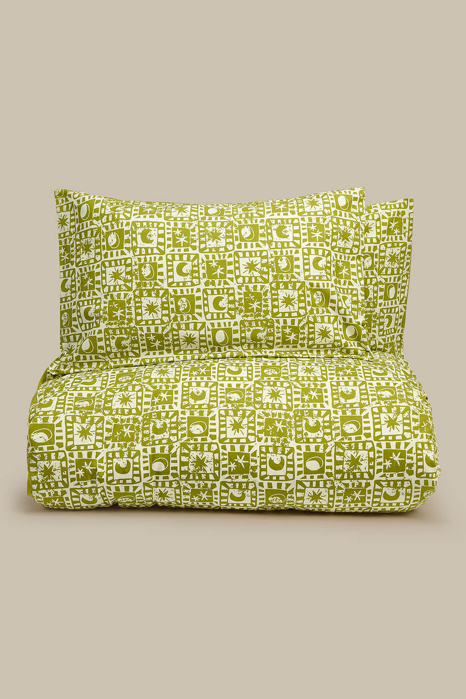 Yolanda - Duvet Cover Set Organic Cotton in Green Celestial Checkerboard