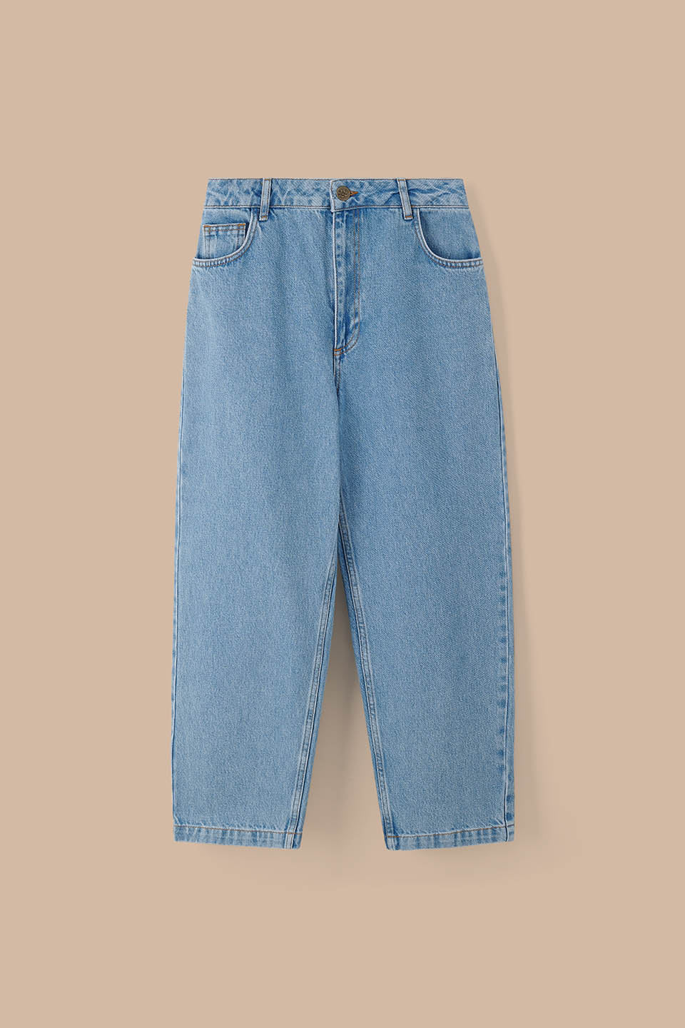 Drew - Cropped Straight Leg Trousers Organic Cotton Denim in Light Wash Blue