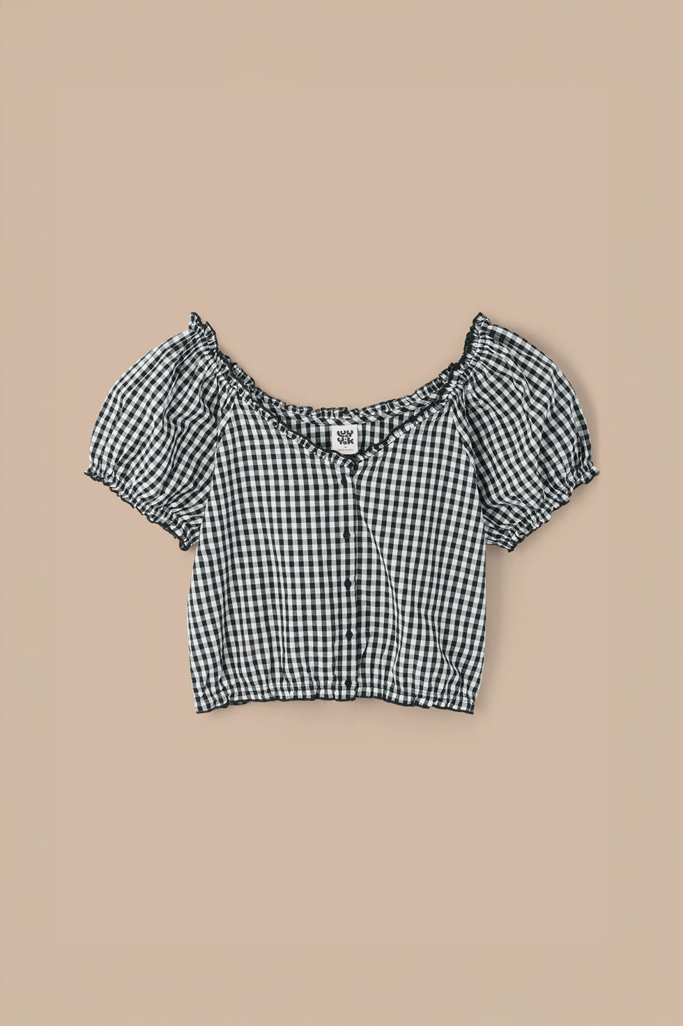 Sage - Puff Sleeve Blouse Organic Cotton in Black & White Gingham
