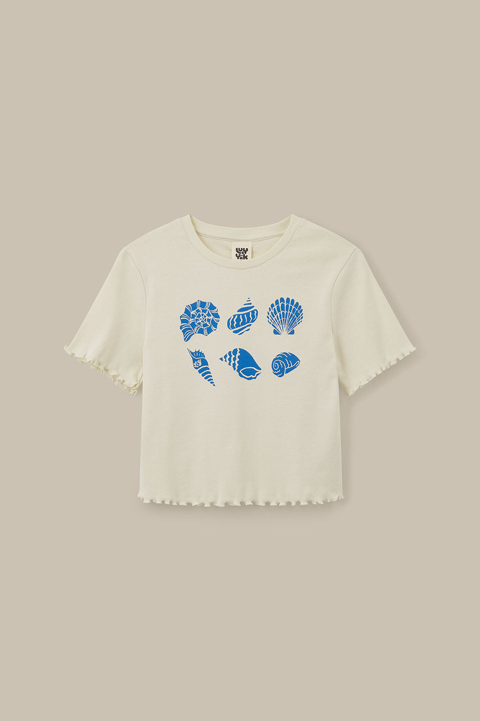 Greta - Cropped Top Cotton in Ecru Shell Print