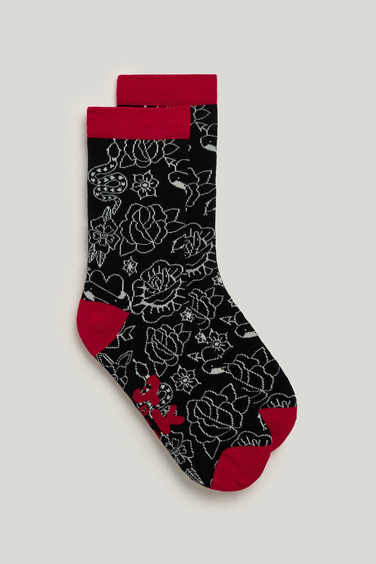JoJo - Cotton Socks in Black & White Tattoo