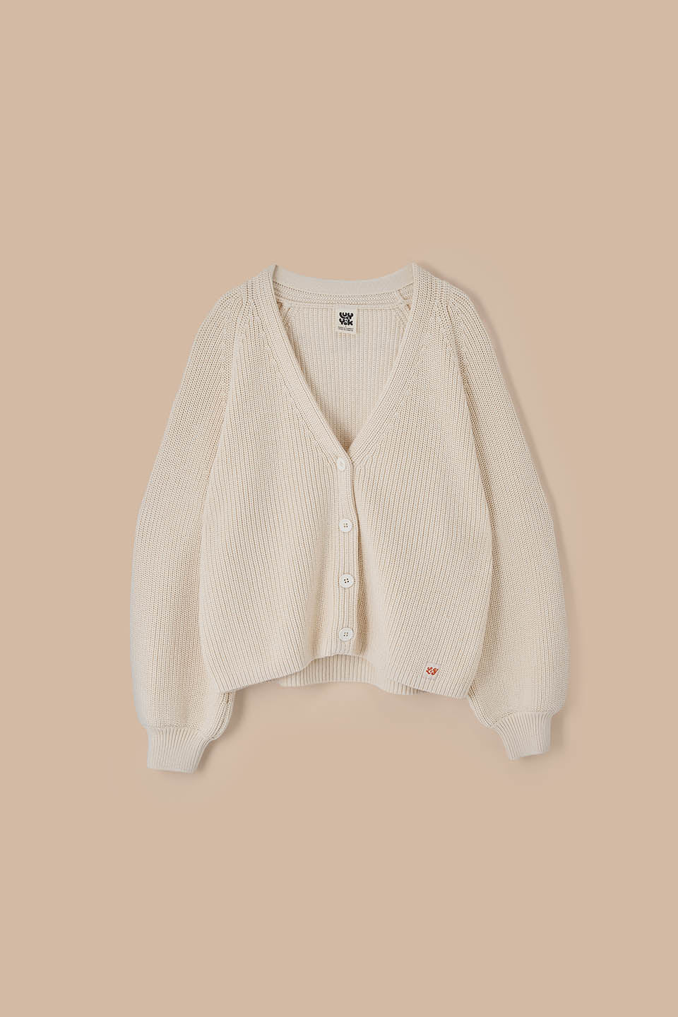 Juniper - Balloon Sleeve Cardigan Organic Cotton Chunky Knit in Ecru