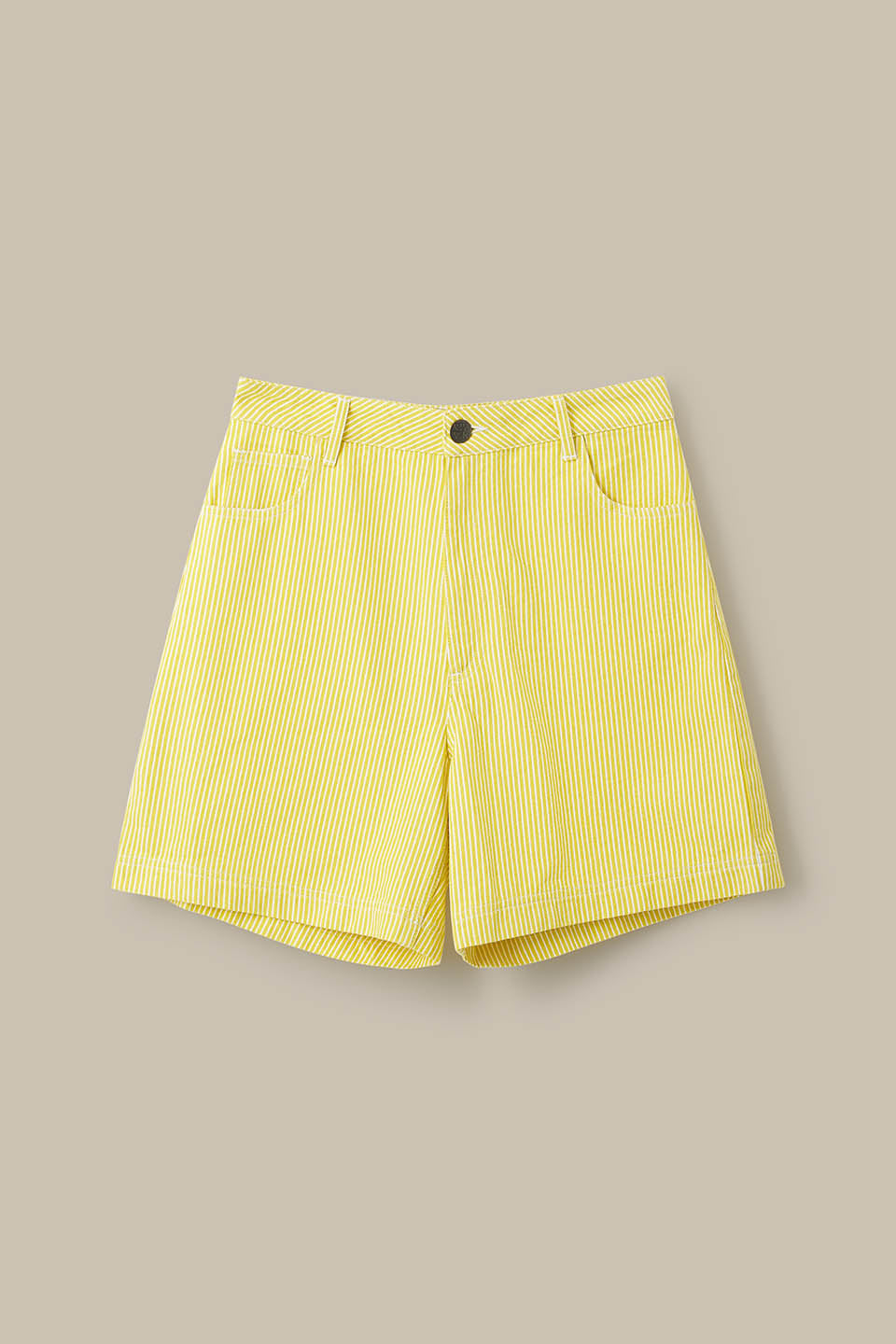 Lexi - High Waist Shorts Organic Cotton in Lemon Hickory Stripe