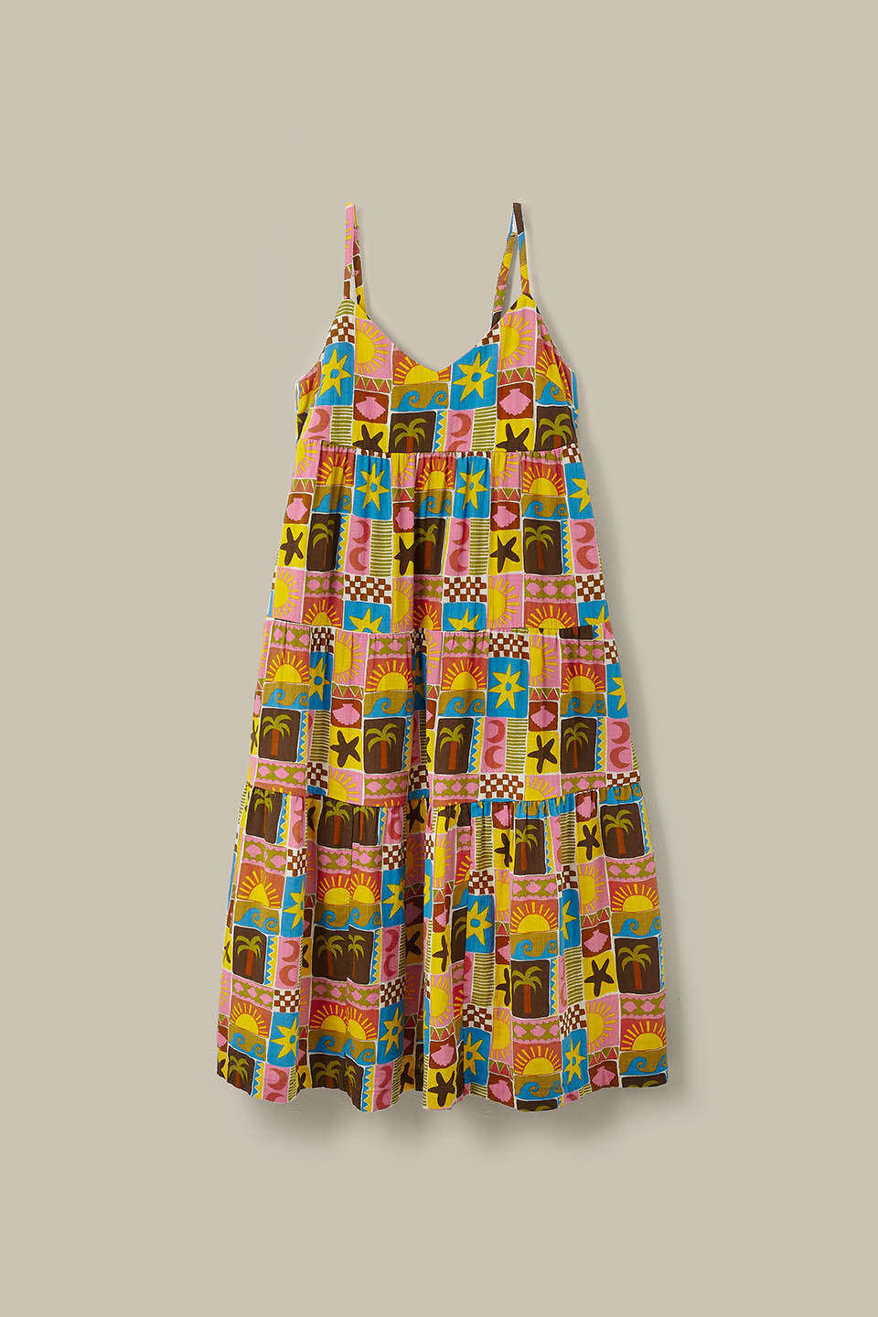 Mable - Tiered Maxi Dress Organic Cotton Double Gauze in Multi Coastal Print