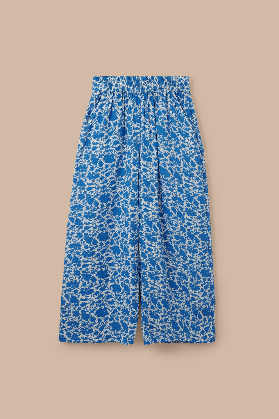 Maddie - Wide Leg Trousers Organic Cotton Double Gauze in Summer Edit Blue Floral