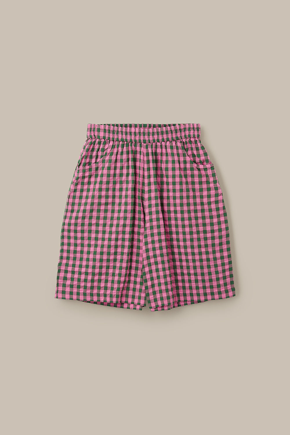 Madero - Knee Length Shorts Organic Cotton Seersucker in Pink & Green Gingham