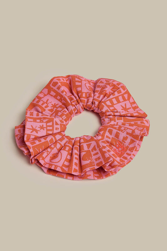 Anya - Oversized Cotton Scrunchie in Pink & Red Lunar Checkerboard