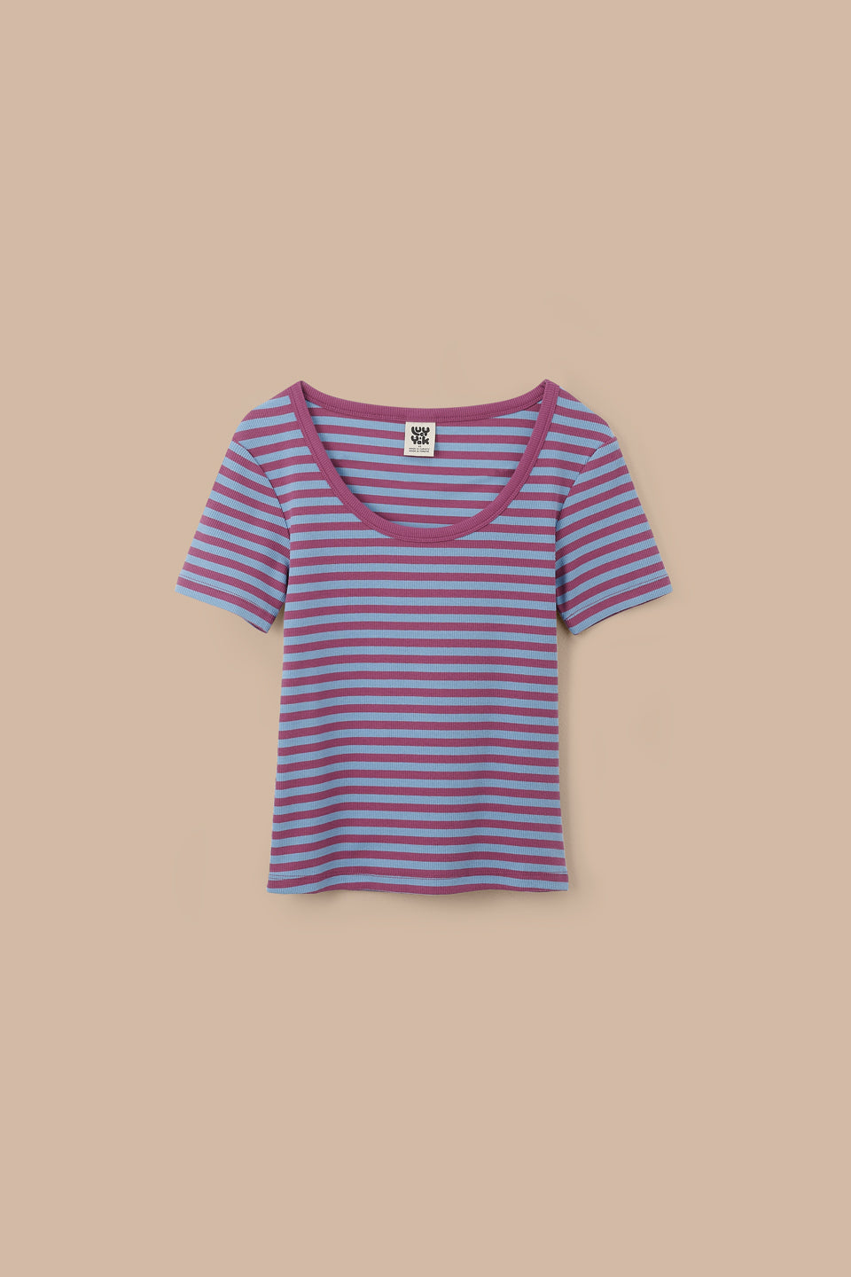 Vita - Scoop Neck T-Shirt Organic Cotton in Blue & Burgundy Stripe