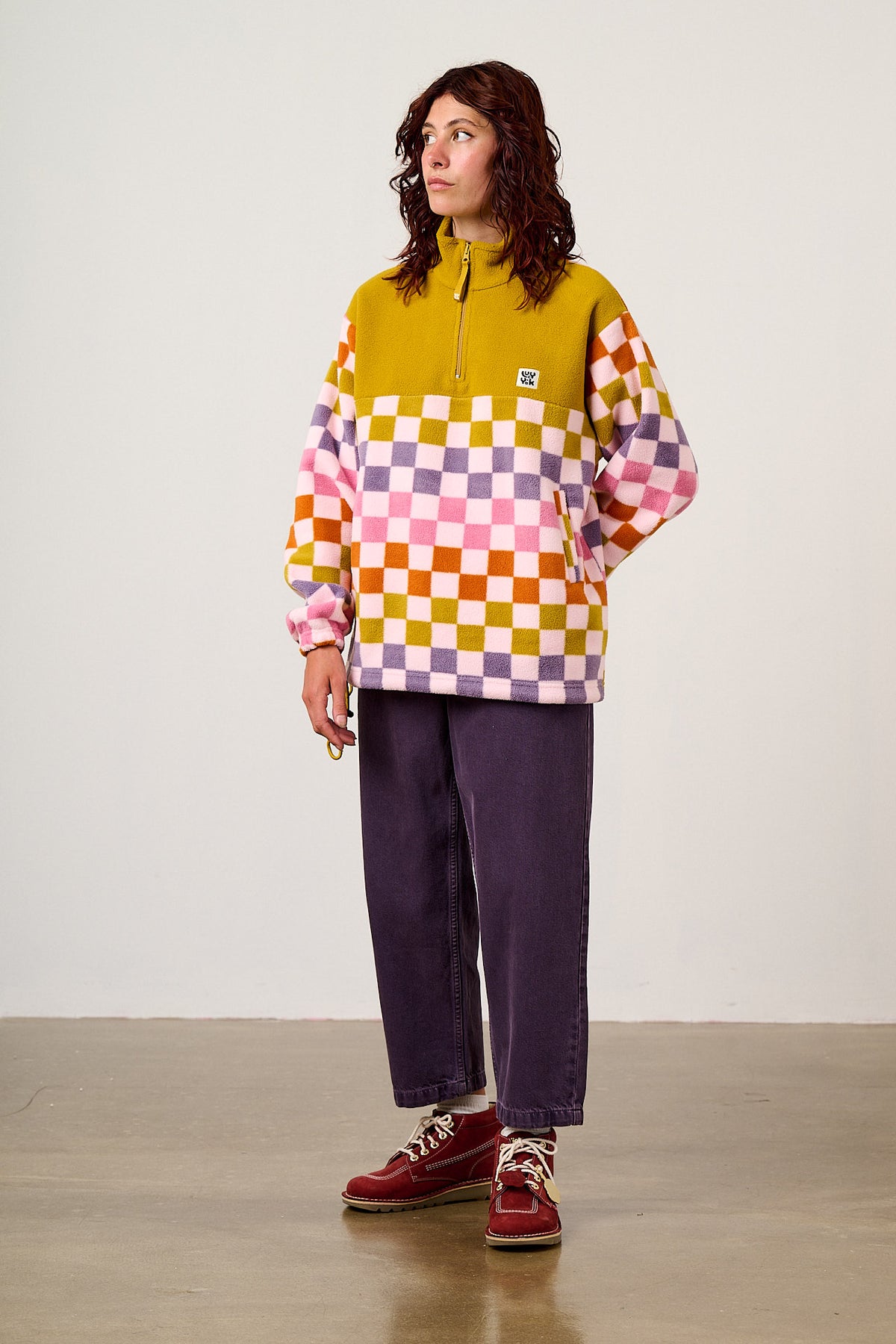 Stevie - Polar Fleece Recycled Polyester in Retro Picnic Checkerboard