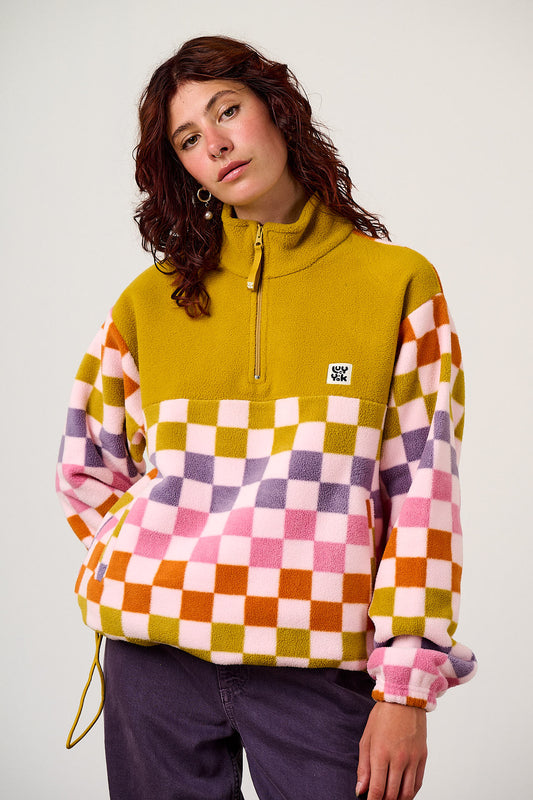 Stevie - Polar Fleece Recycled Polyester in Retro Picnic Checkerboard