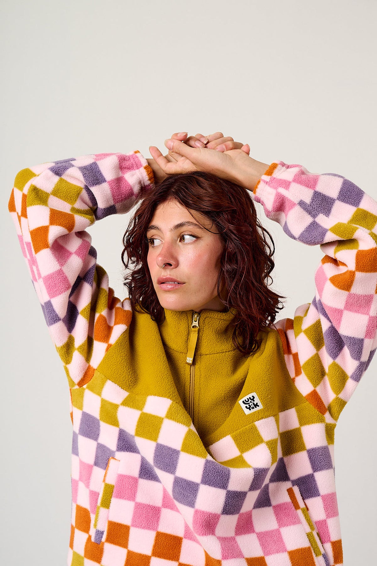 Stevie - Polar Fleece Recycled Polyester in Retro Picnic Checkerboard