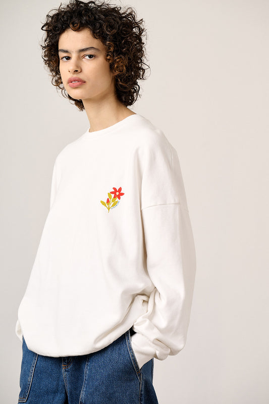 Sutton - Oversized Sweatshirt Organic Cotton in Ecru Birds & Flower Tile