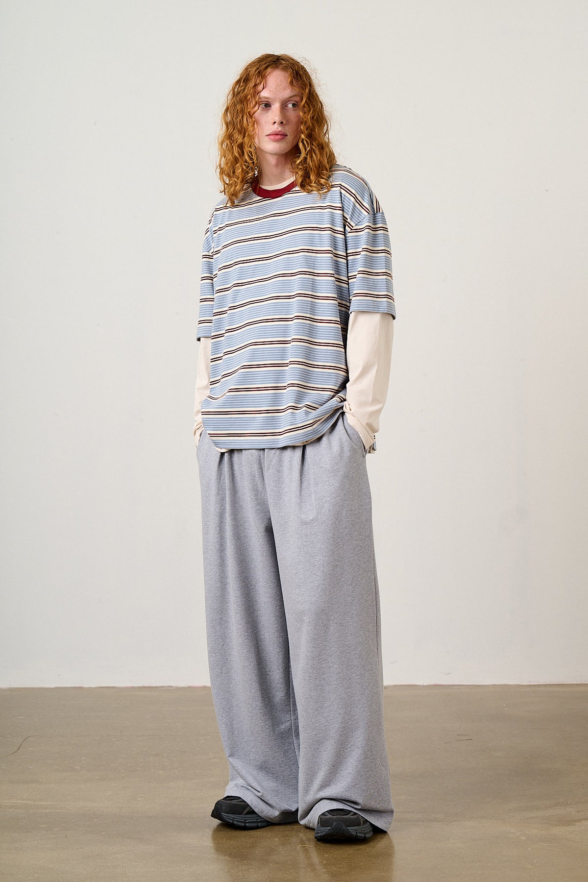 Tamsin - Jersey Extra Wide Trousers in Grey Marl