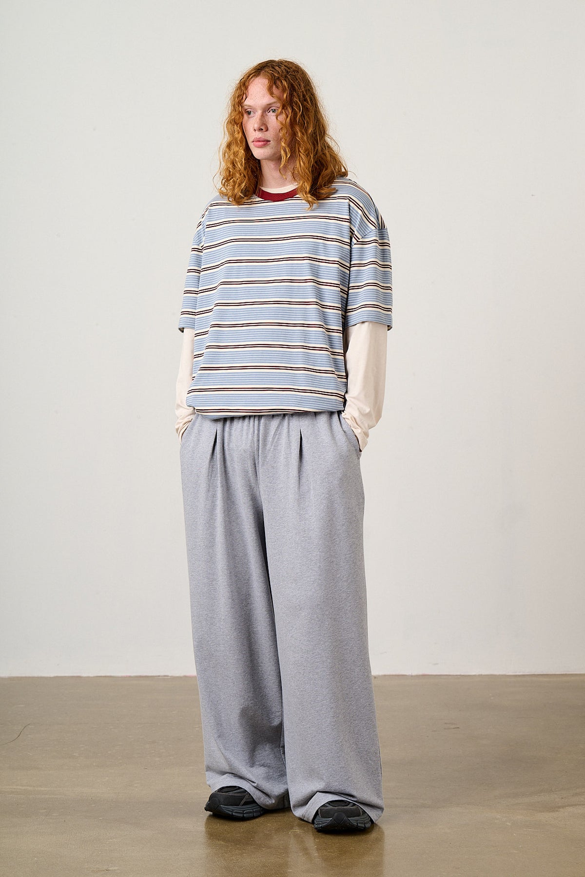 Tamsin - Jersey Extra Wide Trousers in Grey Marl