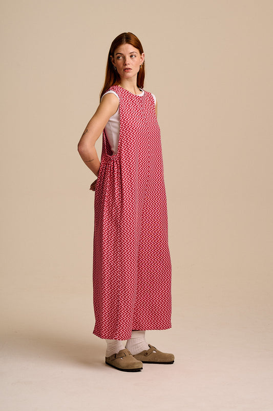 Tilda - Cotton & Viscose Wide Leg Jumpsuit in Pink Zig Zag