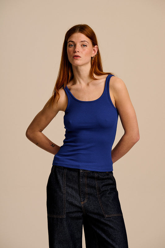 Tully - Cotton Strappy Vest in Blue