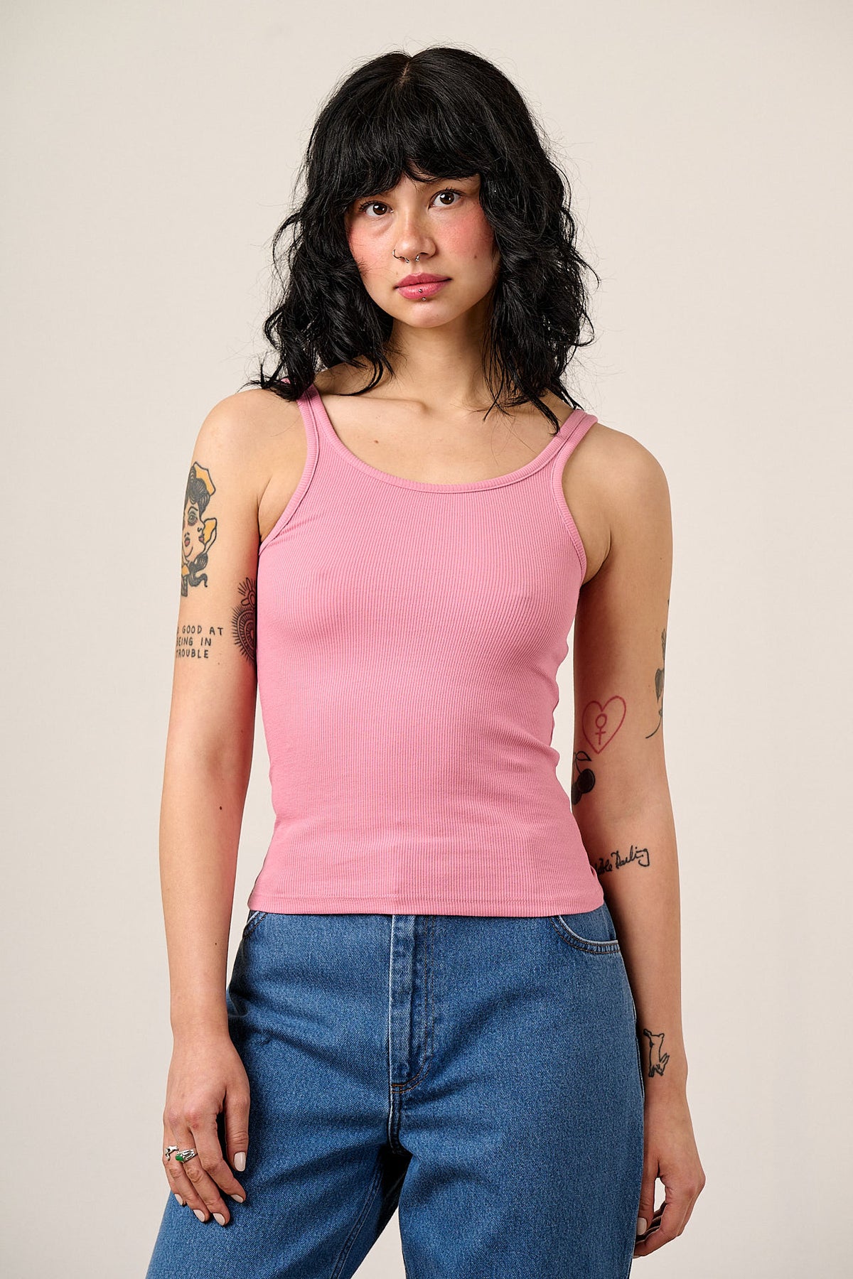 Tully - Strappy Vest Organic Cotton in Pink