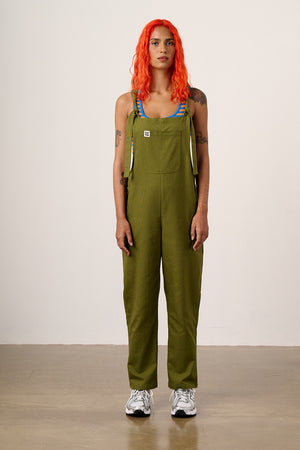 Una - Cotton Dungarees in Khaki Green