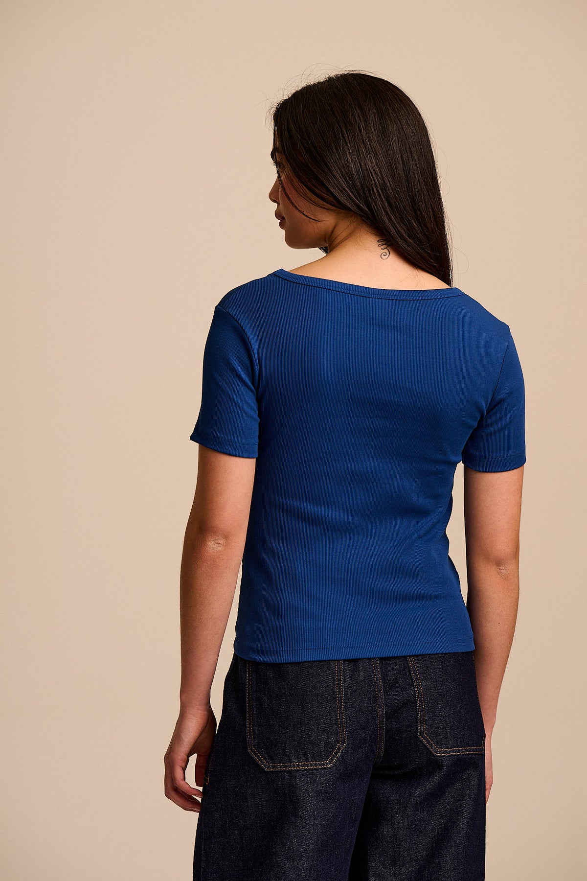 Vita - Scoop Neck T-Shirt Organic Cotton in Navy