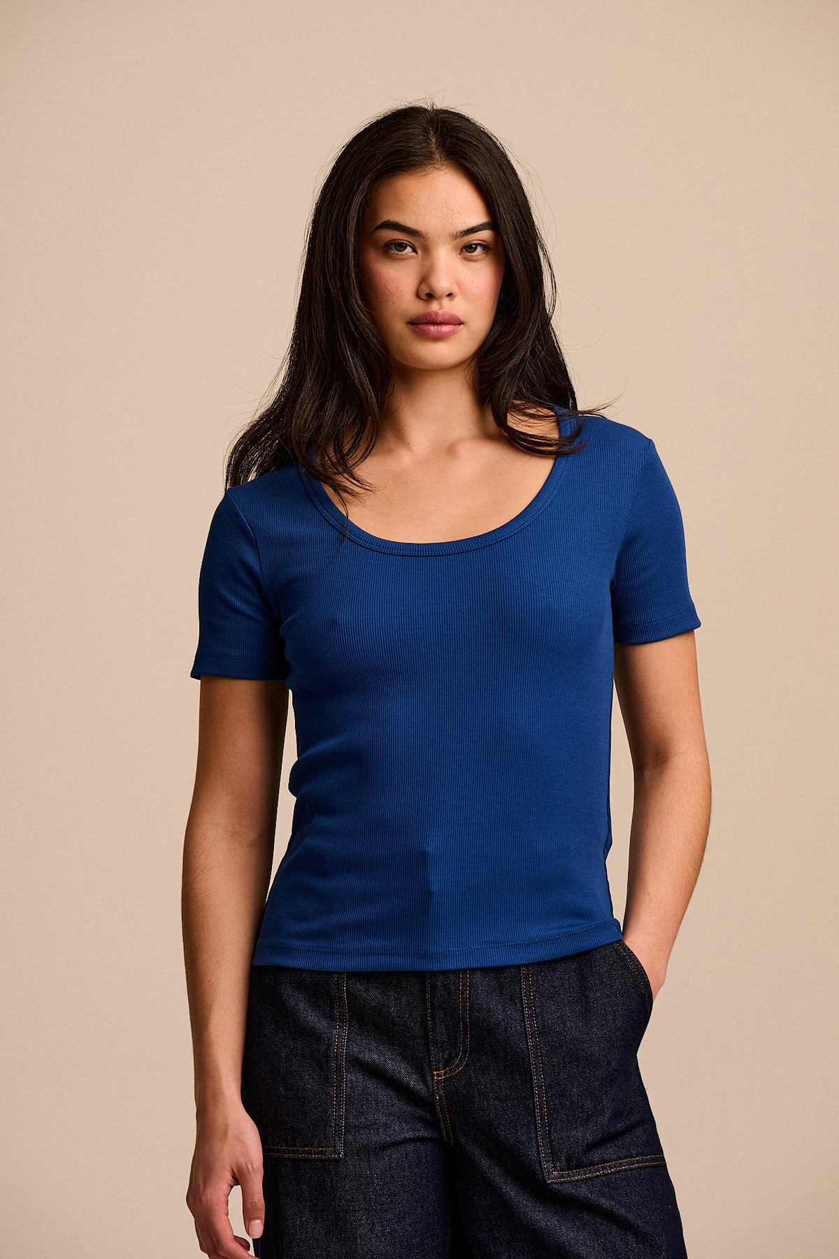 Vita - Scoop Neck T-Shirt Organic Cotton in Navy
